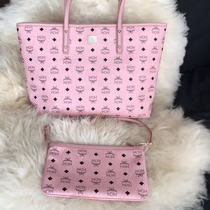 MCM Anya Top Zip Tote & Pouch Pink